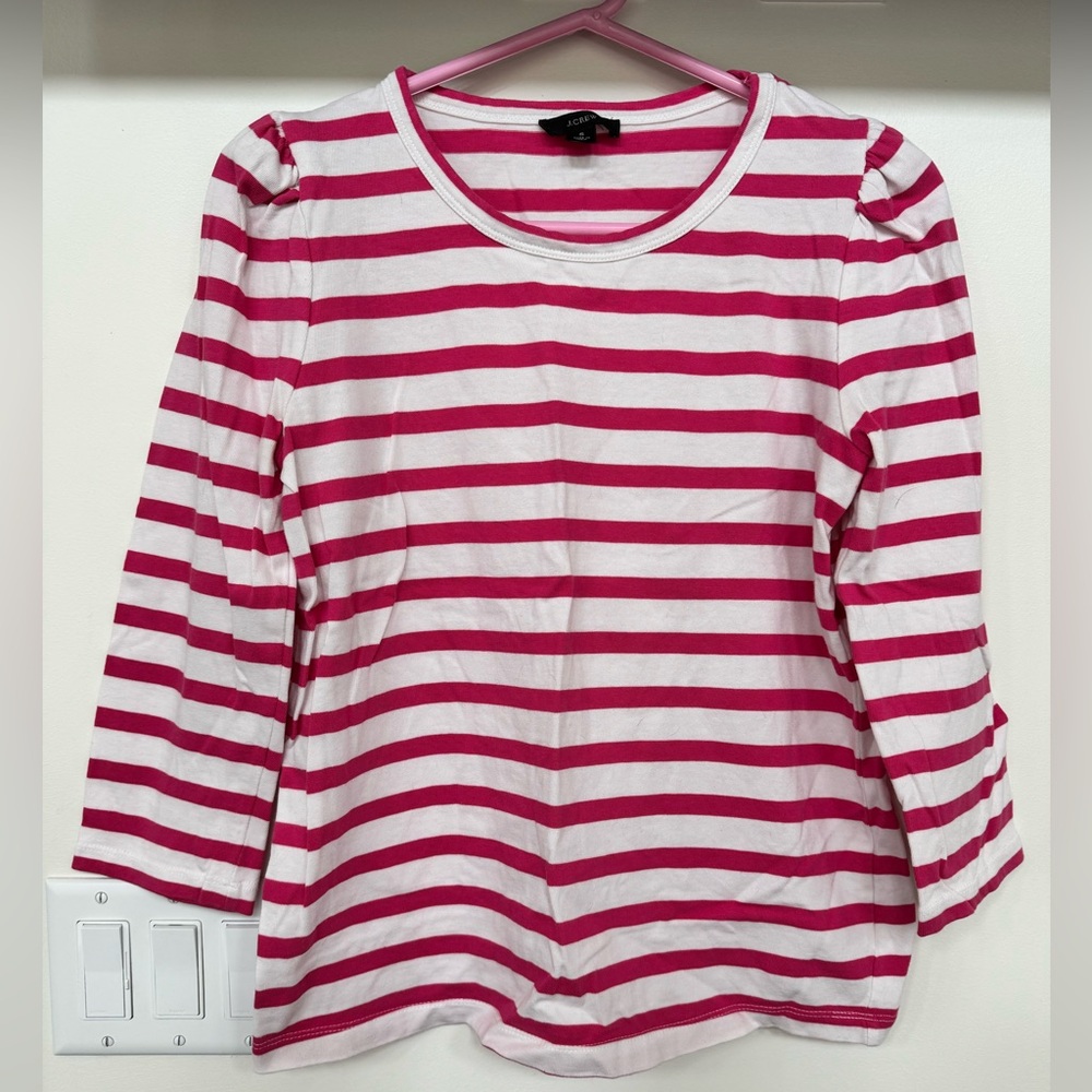 J. Crew Pink and White Striped Long Sleeve Tee